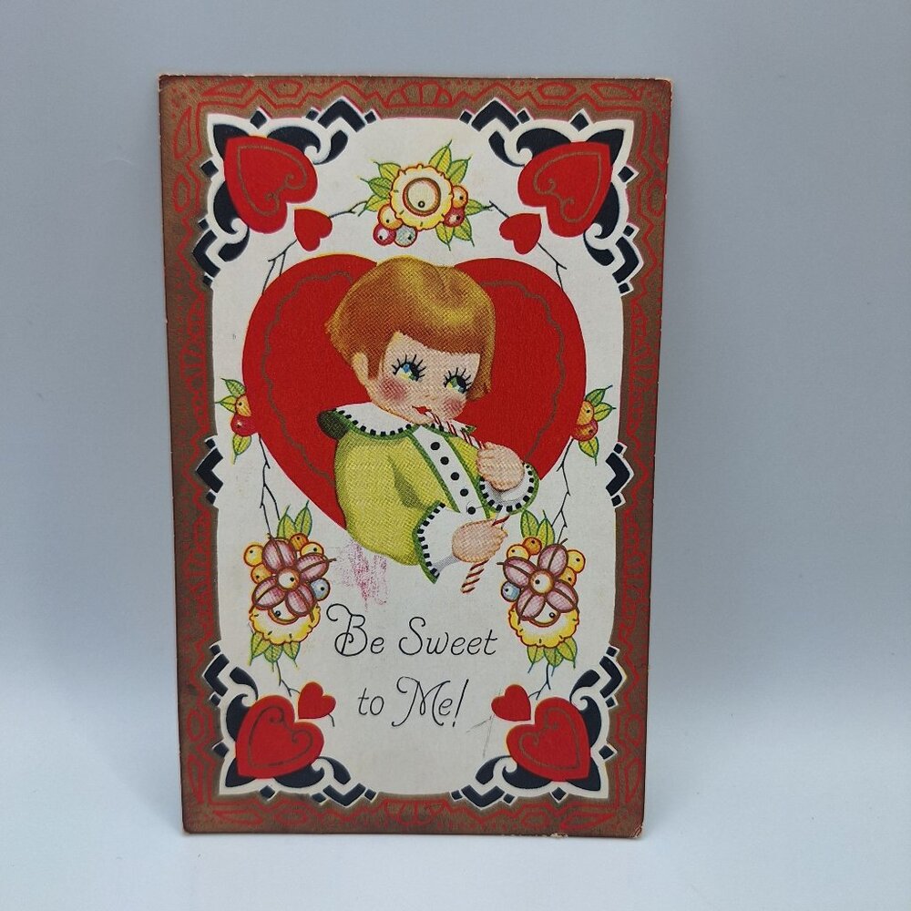 Vintage Carrington Co Be Sweet To Me Valentines Day Postcard Red Heart Design